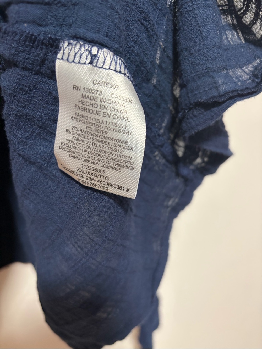 Wrangler Navy Button-Down Peplum Long Sleeve Top - Picture 4 of 5